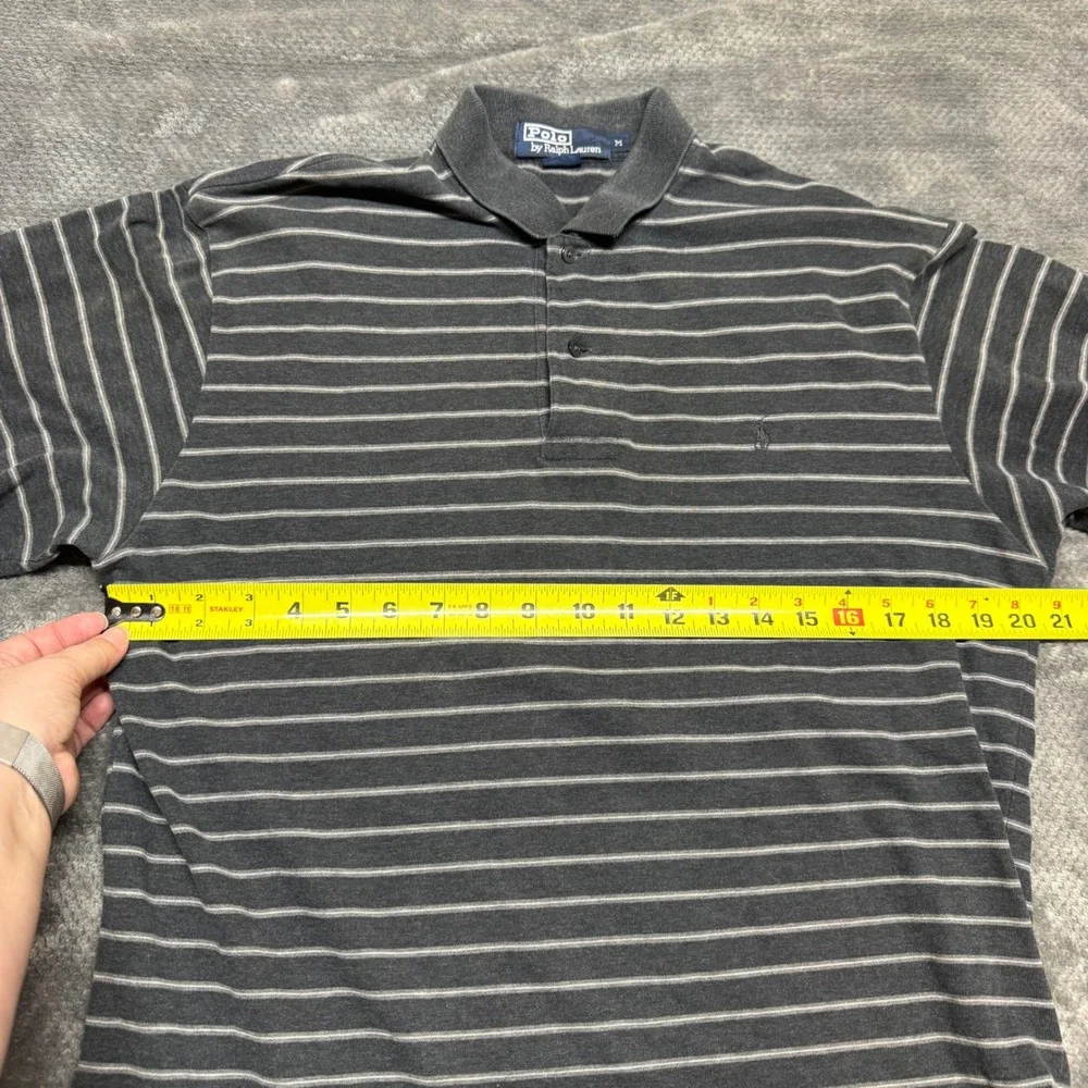 Polo Ralph Lauren Mens Long Sleeve Striped Polo Shirt Gray White‎ Size M Cotton